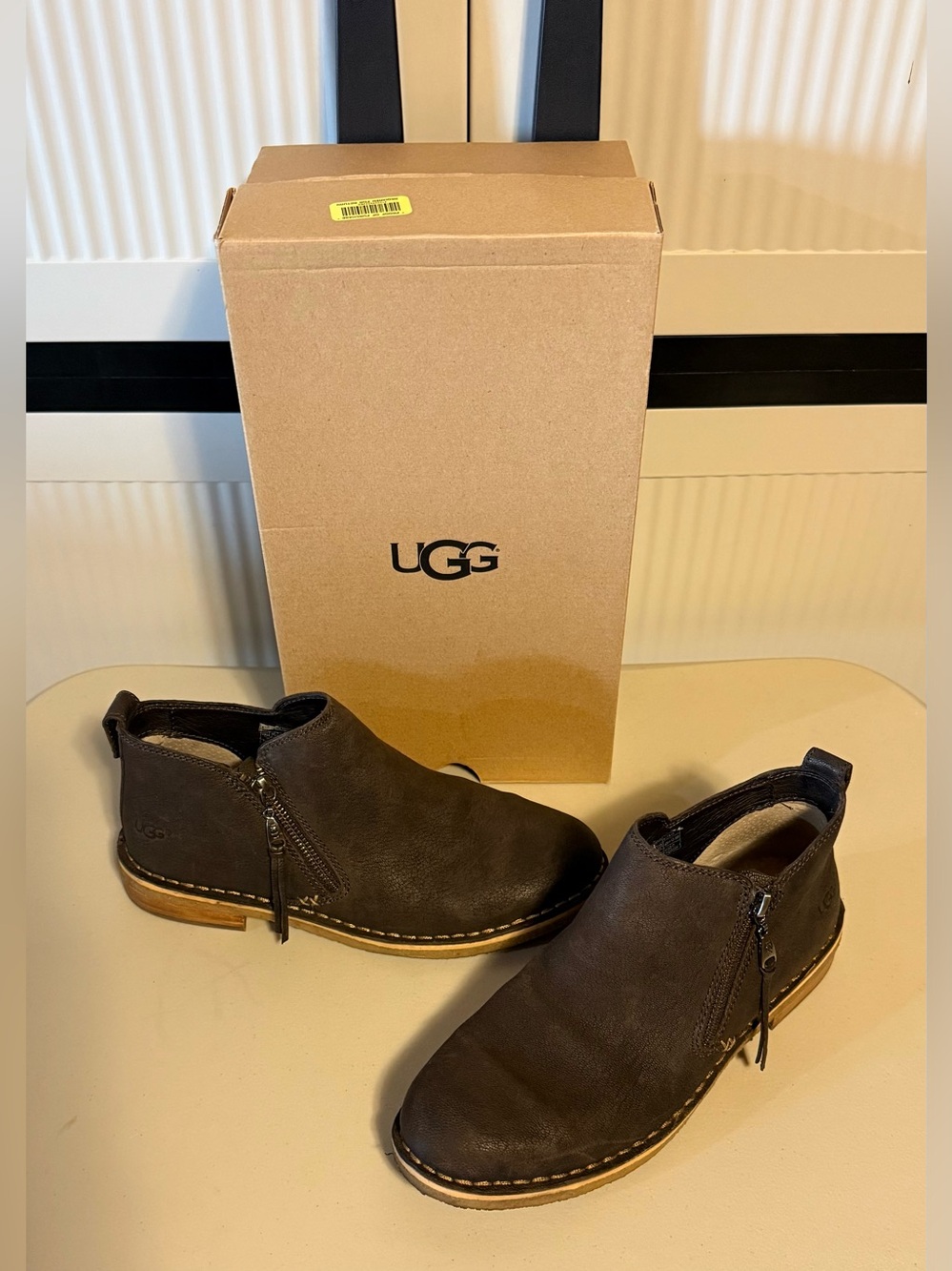 UGG โClementineโ Dark Brown Leather Side-Zip Chukka Boots Great for Everyday!